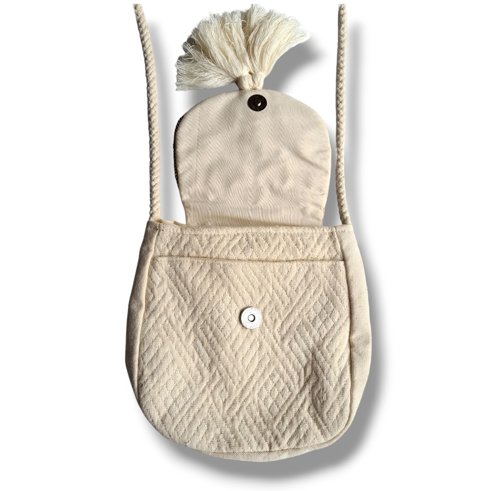 Sportsgirl Ivory Textured Fabric & Shell Crossbody Bag - Picture 3 of 8